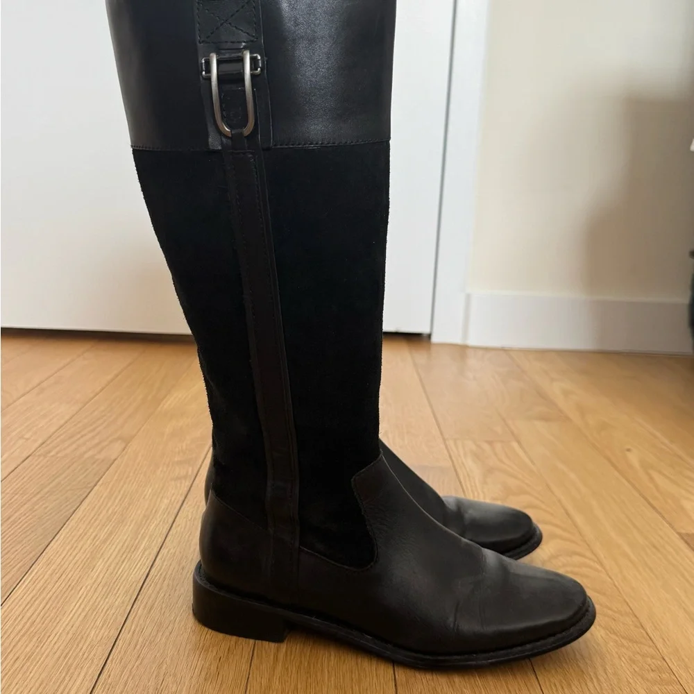 Classic Tall Black Leather and Suede Riding Boots